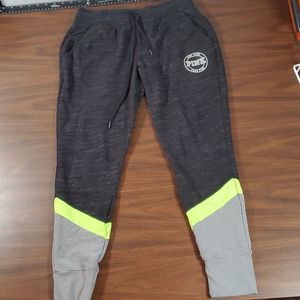 Victoria's Secret Pink Charcoal,Grey & Highlighter Yellow Jogger Sweatpants‎ Sm